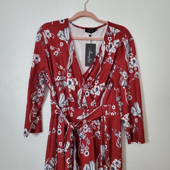 Women's Dress Size XXL Floral Burgundy Faux Wrap Soft - Picture 2 of 8